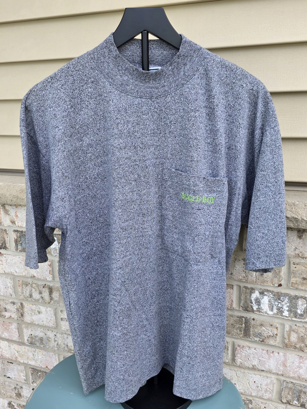 Vintage Bugle Boy Mock Neck Pocket Tee Gray Marled 90s Streetwear L